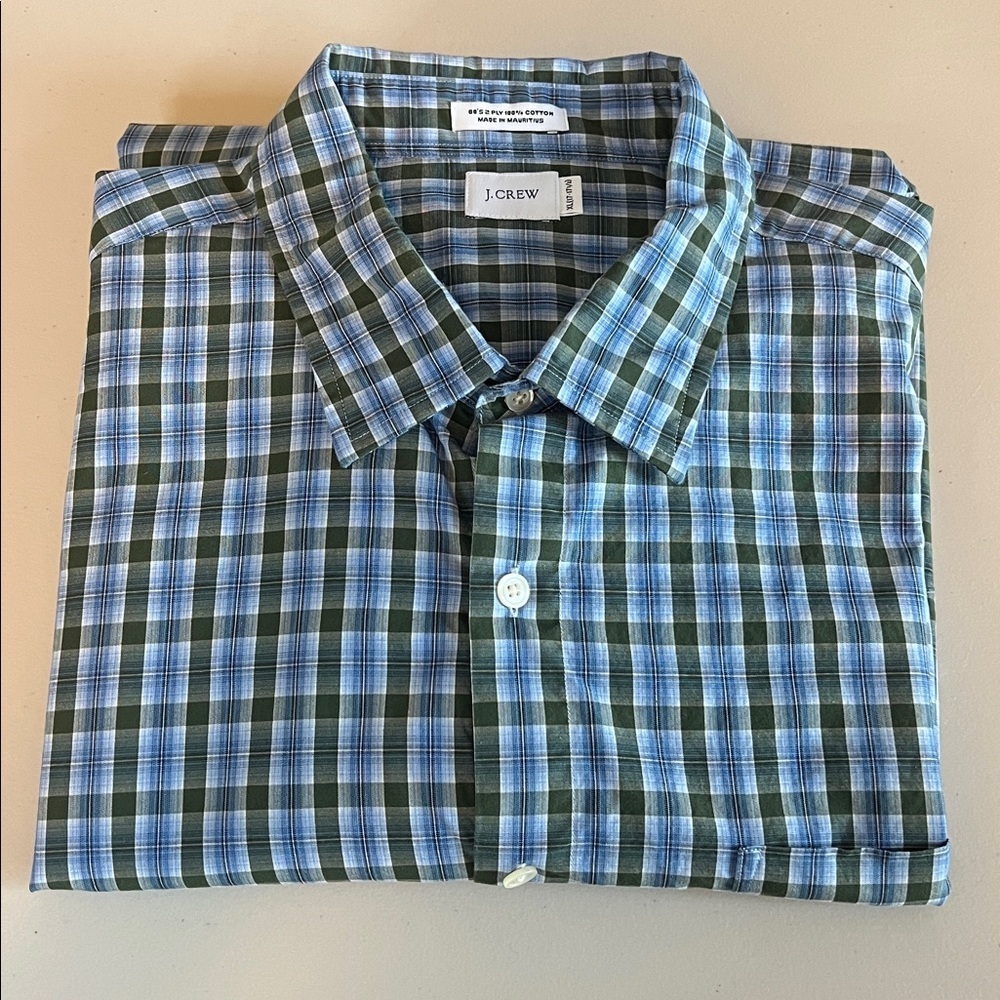 JCrew Classic Button Down Shirt Blue/Green Plaid Size XL